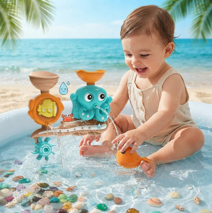 2Pcs Suction Cup Bath Toys for Toddlers – Interactive Octopus & Crab Water Play Set with Water Scoop, Rotating Bathtub Toys for Kids
