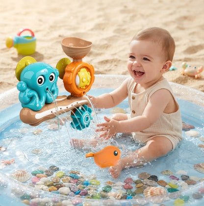 2Pcs Suction Cup Bath Toys for Toddlers – Interactive Octopus & Crab Water Play Set with Water Scoop, Rotating Bathtub Toys for Kids