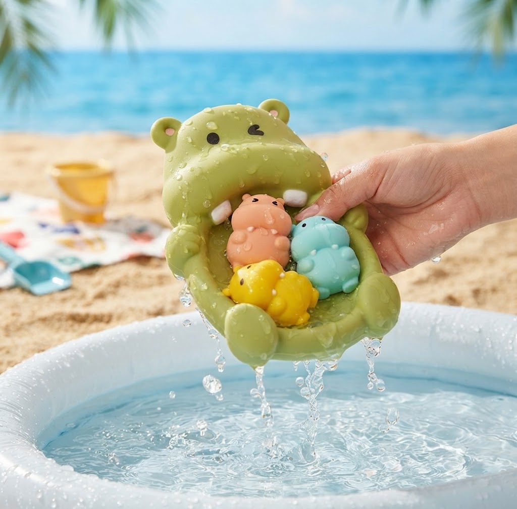4Pcs Mold-Free Non-Porous Bath Toys for Toddlers – Floating Seal & Hippo Water Toys, Safe Bath & Pool Party Gift Set