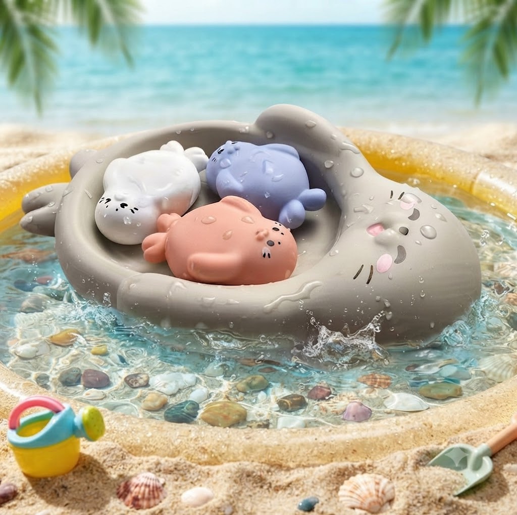 4Pcs Mold-Free Non-Porous Bath Toys for Toddlers – Floating Seal & Hippo Water Toys, Safe Bath & Pool Party Gift Set
