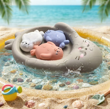 4Pcs Mold-Free Non-Porous Bath Toys for Toddlers – Floating Seal & Hippo Water Toys, Safe Bath & Pool Party Gift Set