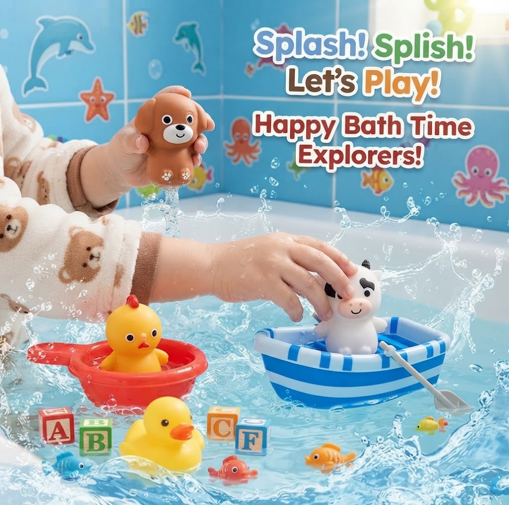 6Pcs Stackable Bath Toys Set for Toddlers – Floating Boats & Cute Animal Water Toys, Fun Bathtub Birthday Gifts for Boys & Girls