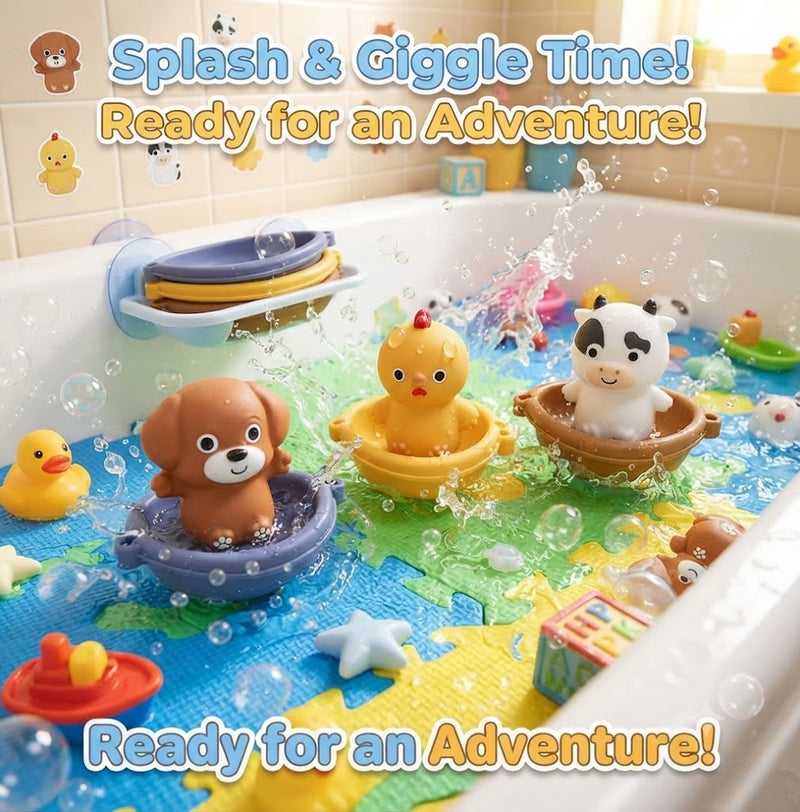 6Pcs Stackable Bath Toys Set for Toddlers – Floating Boats & Cute Animal Water Toys, Fun Bathtub Birthday Gifts for Boys & Girls