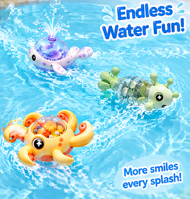 Adorable Wind-Up Bath Toys Set - 3 Unique Sea Creatures - Octopus, Whale Fountain, and Crawling Caterpillar - Floating Water Toys for Toddlers & Kids, Perfect Bathtub Fun & Gifts