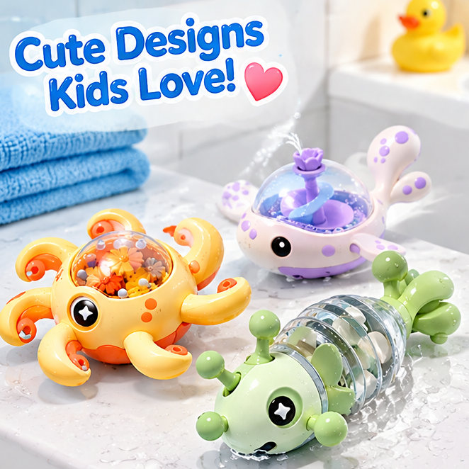 Adorable Wind-Up Bath Toys Set - 3 Unique Sea Creatures - Octopus, Whale Fountain, and Crawling Caterpillar - Floating Water Toys for Toddlers & Kids, Perfect Bathtub Fun & Gifts