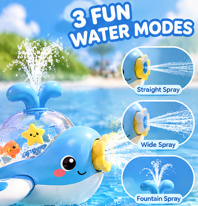 Bath Time Bliss: Adorable Whale Sprinkler Toy with Water Spray & Spinner, Cute Floating Fish & Star, Perfect for Toddler Pool & Tub Play