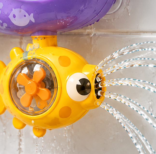 Bath Time Waterfall Station - Interactive Wall Toy with Cloud Rainmaker, Spinning Gear Wheel, Cascading Tracks, Jellyfish Shower & Submarine Sprayer - Toddler Bathtub Educational Water Toy Set