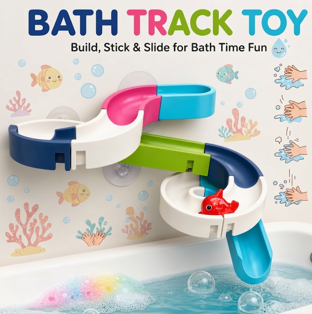 Colorful DIY Bathtub Water Slide Toy – Suction Cup Assembly Bath Track with Spinning Fish, Fine Motor Educational Toys for Kids