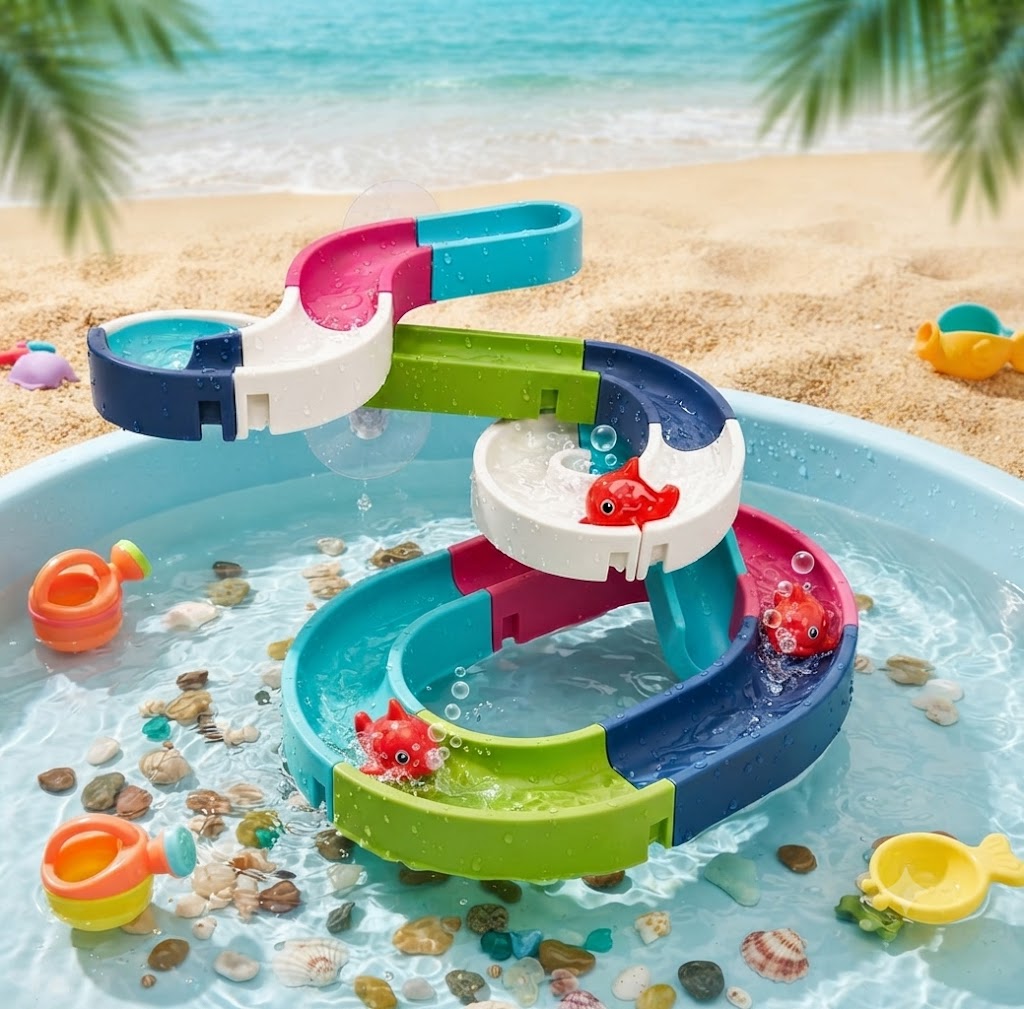 Colorful DIY Bathtub Water Slide Toy – Suction Cup Assembly Bath Track with Spinning Fish, Fine Motor Educational Toys for Kids