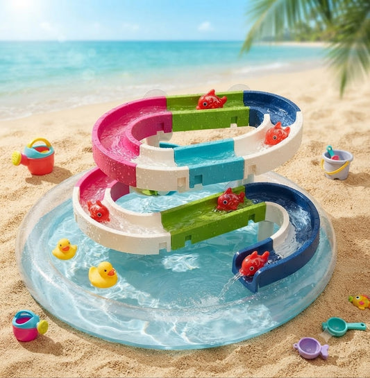 Colorful DIY Bathtub Water Slide Toy – Suction Cup Assembly Bath Track with Spinning Fish, Fine Motor Educational Toys for Kids
