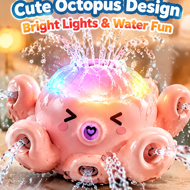 Floating Spray Octopus Cloud Bath Toy - Electric Auto-Water Spraying, Floating & Moving, and Colorful LED Light-Up Octopus Bathtub Toy for Toddlers, Pool & Water Play