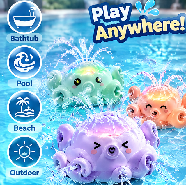 Floating Spray Octopus Cloud Bath Toy - Electric Auto-Water Spraying, Floating & Moving, and Colorful LED Light-Up Octopus Bathtub Toy for Toddlers, Pool & Water Play