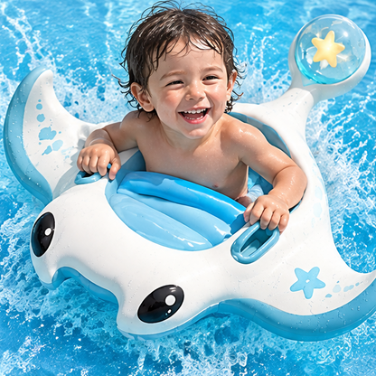 Kids Inflatable Pool Floats - Cute Cartoon Ocean Animal Designs (Manta Ray, Jellyfish, and Submarine) with Comfortable Seats and Safety Handles for Toddler Summer Water Play & Pool Parties