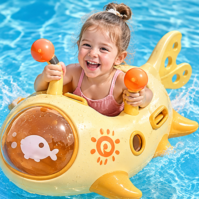 Kids Inflatable Pool Floats - Cute Cartoon Ocean Animal Designs (Manta Ray, Jellyfish, and Submarine) with Comfortable Seats and Safety Handles for Toddler Summer Water Play & Pool Parties