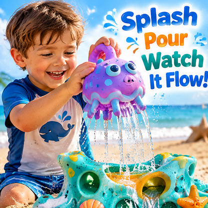 Kids Ocean Explorer Sand and Water Toy Bundle - Interactive Waterfall Station, Pouring Container, and Mold Set for Beach Days and Sandbox Adventures