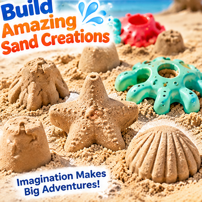 Kids Ocean Explorer Sand and Water Toy Bundle - Interactive Waterfall Station, Pouring Container, and Mold Set for Beach Days and Sandbox Adventures