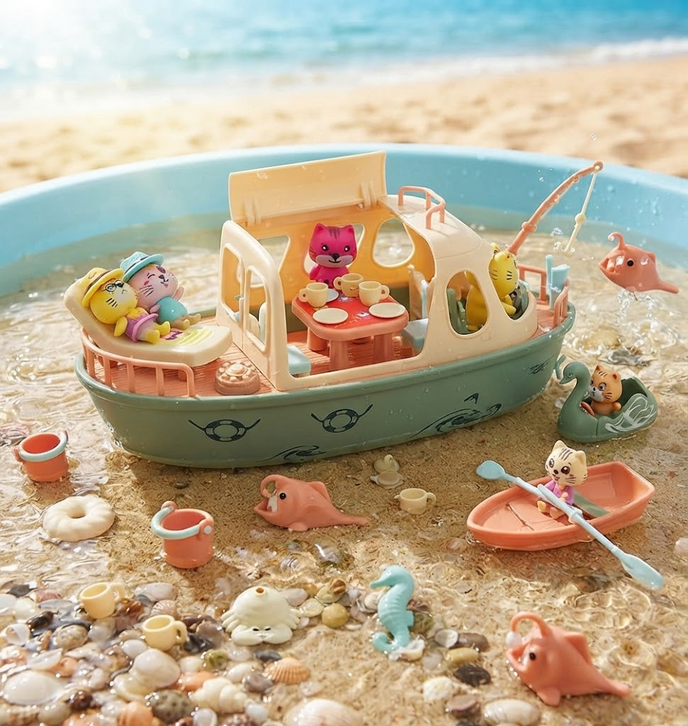 Kids Pirate Ship Cat Toy Playset – Pretend Play Kitten Figures & Accessories, Fun Party Favor & Gift for Boys