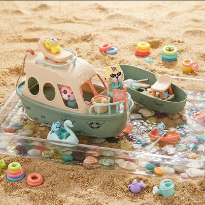 Kids Pirate Ship Cat Toy Playset – Pretend Play Kitten Figures & Accessories, Fun Party Favor & Gift for Boys