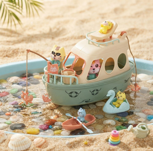 Kids Pirate Ship Cat Toy Playset – Pretend Play Kitten Figures & Accessories, Fun Party Favor & Gift for Boys