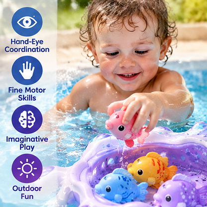 Magical Fishing & Ocean Cave Bath Toy Set - Interactive Magnetic Fishing Rod with Glowing Jellyfish Design, Floating Cave House & Colorful Swimming Fish - Toddler Bathtub & Pool Water Play Set