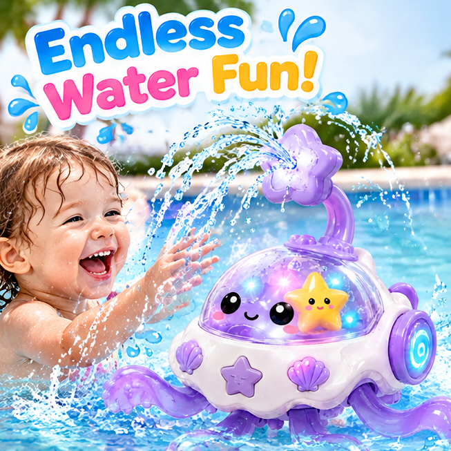 Splash Go! Water Friend - Electric Glowing Octopus Bath Toy with Water Spray Star Spout & Crawling Action - Interactive Floating Bathtub Toy for Toddlers, Pool & Water Play