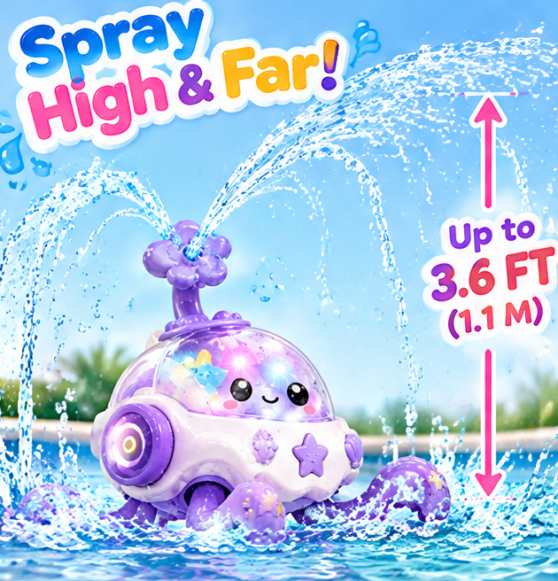 Splash Go! Water Friend - Electric Glowing Octopus Bath Toy with Water Spray Star Spout & Crawling Action - Interactive Floating Bathtub Toy for Toddlers, Pool & Water Play