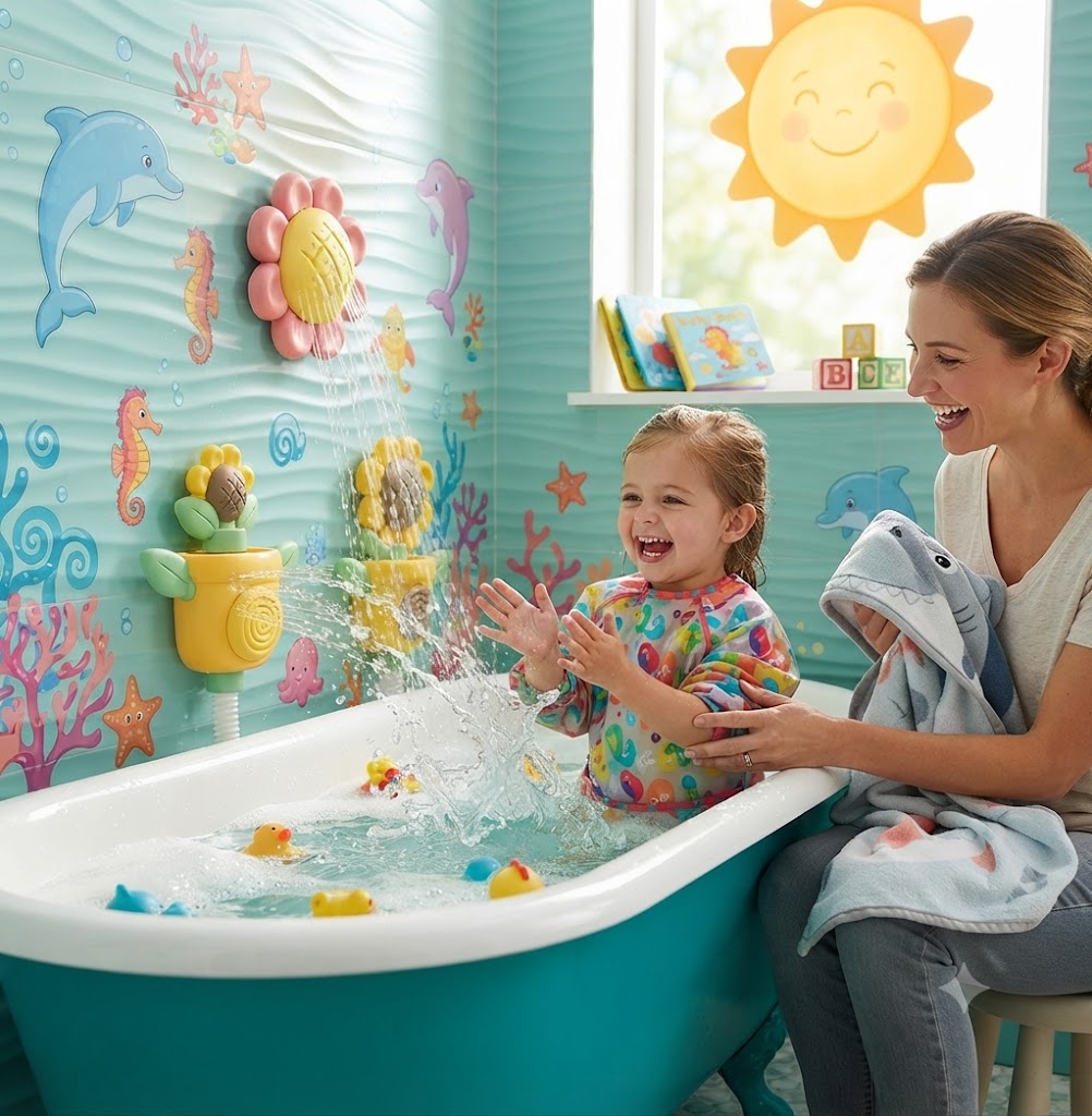Sunflower Suction Cup Bath Toy for Toddlers – Interactive Spinning Water Wheel Toy, Fun Bathtub Birthday Gift for Kids