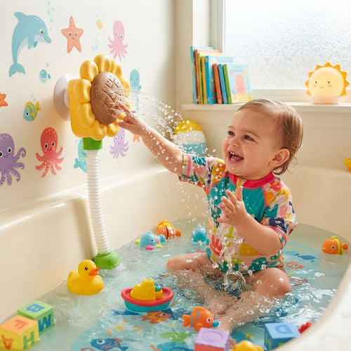Sunflower Suction Cup Bath Toy for Toddlers – Interactive Spinning Water Wheel Toy, Fun Bathtub Birthday Gift for Kids