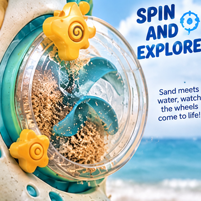 Waterfall Sand Lab - Multi-Tier Cascading Sand and Water Table Toy with Spinning Wheel, Funnels, and Shell Accents for Beach, Sandbox, and Outdoor Toddler Play