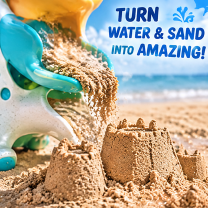 Waterfall Sand Lab - Multi-Tier Cascading Sand and Water Table Toy with Spinning Wheel, Funnels, and Shell Accents for Beach, Sandbox, and Outdoor Toddler Play