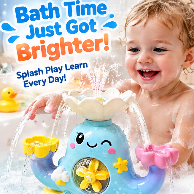 Whale Fountain Bath Toy - Interactive Water Spray, Spinning Water Wheels & Suction Cup Base - Cute Toddler Bathtub Toy for Boys and Girls, Sensory Water Play & Gift