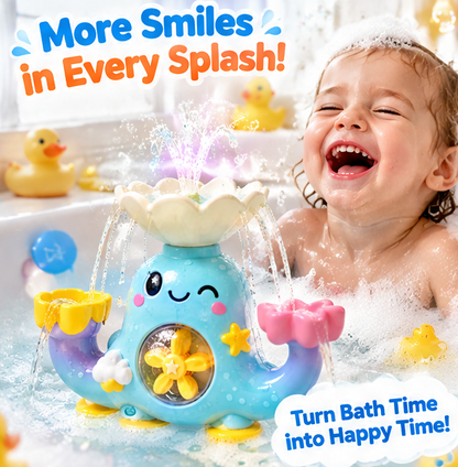 Whale Fountain Bath Toy - Interactive Water Spray, Spinning Water Wheels & Suction Cup Base - Cute Toddler Bathtub Toy for Boys and Girls, Sensory Water Play & Gift