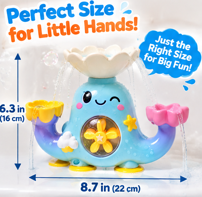 Whale Fountain Bath Toy - Interactive Water Spray, Spinning Water Wheels & Suction Cup Base - Cute Toddler Bathtub Toy for Boys and Girls, Sensory Water Play & Gift
