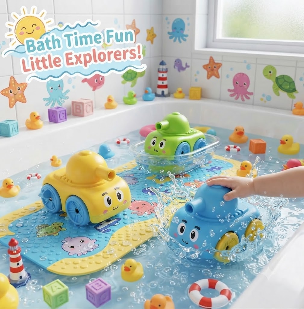 Wind-Up Amphibious Tank Bath Toy for Toddlers – Floating Water & Land Tank Car, Fun Educational Water Toys for Kids